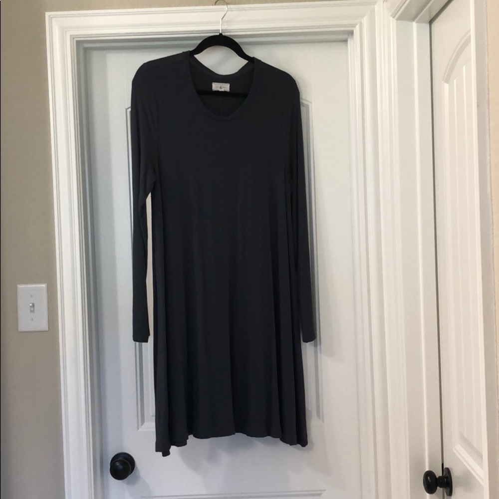 Long Sleeve Soft Dark Blue Swing Dress